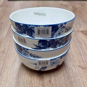 4 Mikasa DARCY 6 inch Cereal Soup Bowls Floral White Blue Flowers Bone China